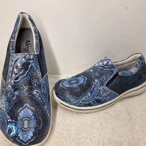 Alegria Shoes Women's 39 9 Blue Paisley Print Slip-on Comfort Nursing Medical